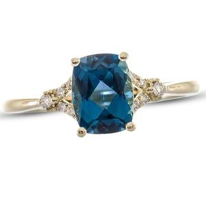 London Blue Topaz Ring 1/20 ct tw Diamonds 10K Yellow Gold